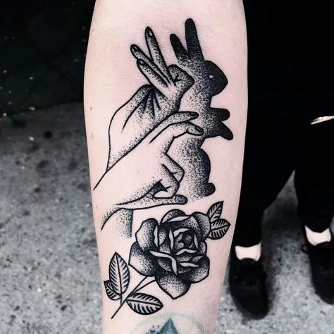 Shadow puppet tattoo Lucky Rabbit Tattoo, Puppet Tattoo, Hase Tattoos, Flash Art Tattoos, Dot Tattoos, Bunny Tattoos, Samoan Tattoo, Rabbit Tattoos, Hawaiian Tattoo