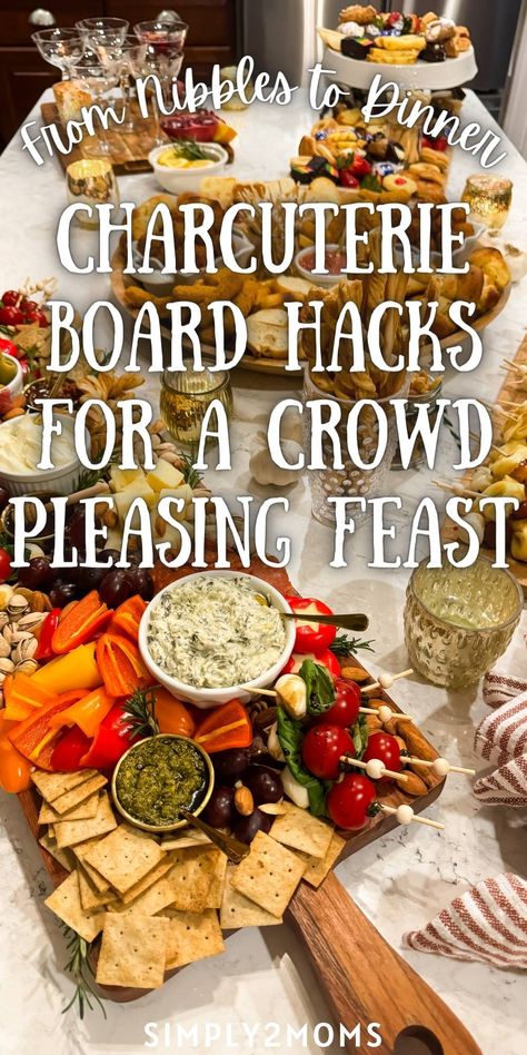 Impress your friends and family with these show-stopping charcuterie board hacks that will elevate your gatherings to new heights! From creative presentation ideas to unique flavor combinations, discover the secrets to crafting a crowd-pleasing feast that will have everyone talking long after the party ends. Charcuterie Boards For Dinner, Non Meat Charcuterie Board, How To Display Crackers For A Party, Sharing Platters Ideas, Humus Board Ideas, Charcuterie Board For Large Crowd, Charcuterie Sandwich Board, Charcuterie Board Layout Ideas, Charcuterie Board Parties