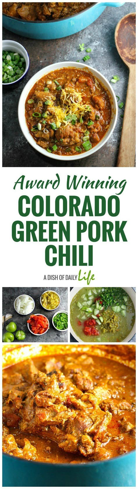 This Award Winning Colorado Green Pork Chili is delicious and comforting, packed with flavor and tender chunks of pork! It's perfect for a chilly evening or game day. You need this chili recipe in your life! Green Pork Chili, Green Chili Pork, Pork Dinners, Green Chili Recipes, Pork Chili, Favorite Chili Recipe, Fall Meals, Chilli Recipes, Chili Cook Off