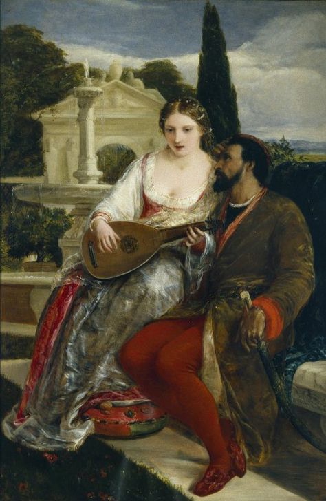 James Clarke Hook. Othello's description of Desdemona. Oil on canvas, ca. 1852. Folger Shakespeare Library. #FolgerLibrary Othello Art, Raphaelite Paintings, Teaching Shakespeare, Pre Raphaelite Paintings, Musician Portraits, Pre Raphaelite Art, Dante Gabriel Rossetti, Classic Artwork, Shakespeare Plays