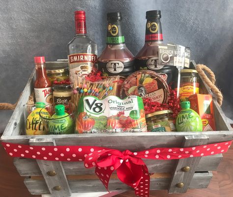 Spring Basket Raffle Ideas, Liquor Wagon Fundraiser, Chinese Raffle Basket Ideas, Alcohol Baskets, Donation Baskets, Prize Baskets, Alcohol Basket, Raffle Basket Ideas, Raffle Gift Basket Ideas