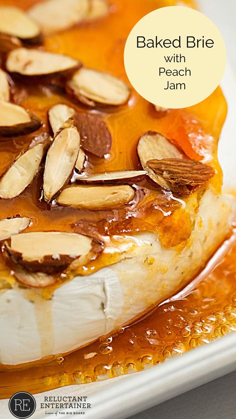 Baked Brie With Apricot Jam, Peach Jalapeno Jam, Brie Recipes Appetizers, Holiday Entertaining Food, Brie Recipes, No Cook Appetizers, Peach Jam, Big Board, Holiday Eating