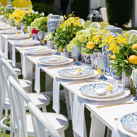 Sapna’s Dolce Gabbana themed baby shower. We loved working with the gorgeous Tolani family to create this gorgeous setting! Thank you for… Lemon Themed Wedding, Italian Themed Parties, Blue Table Settings, Blue Vases, Graduation Dinner, Italian Party, Italian Theme, Bridal Shower Inspo, Asking Bridesmaids