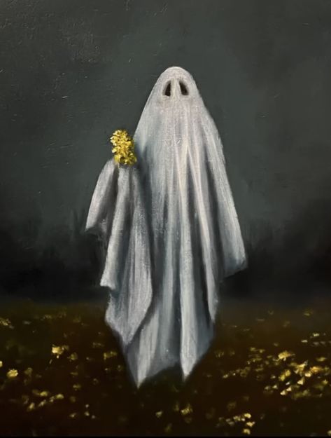 Creepy Surreal Art, Dark Art Aethstetic Painting, Weird Art Aesthetic Dark, Ghost Oil Pastel, Oil Pastel Ghost, Oil Painting Ghost, Creepy Painting Ideas Dark Art, Fairy Grunge Painting Ideas, Halloween Ghost Paintings On Canvas