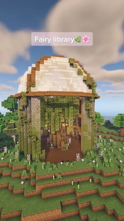 Minecraft Stronghold Design, Adorable Minecraft Builds, Fairycore Minecraft Ideas, Fairycore Minecraft Builds No Mods, Fairy Library Minecraft, Minecraft Witch Builds, Fairy Builds Minecraft, Mystical Minecraft Builds, Minecraft Inspo Aesthetic