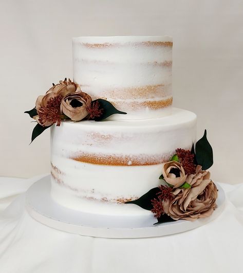 2 Layer Wedding Cake Designs, Simple Tiered Cake, Wedding Cake Semi Naked, 1 Tier Wedding Cakes, 2 Tier Wedding Cakes, 2 Tier Cake, Simple Wedding Cake, Wedding Cakes With Flowers