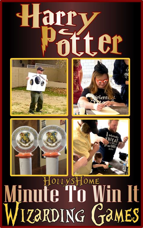 Harry Potter Minute to Win It Party Games from HollysHome. #HollysHome #HarryPotter Harry Potter Party Games, Harry Potter Classes, Harry Potter Activities, Harry Potter Party Decorations, Harry Potter Day, Classe Harry Potter, Harry Potter Theme Birthday, Harry Potter Halloween Party, Cumpleaños Harry Potter