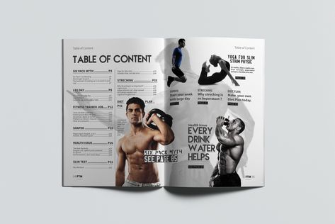 Table Of Contents Design, Table Of Content, Fitness Jobs, Magazine Table, Sports Templates, Magazine Contents, Magazine Layout Design, Fitness Magazine, Table Of Contents