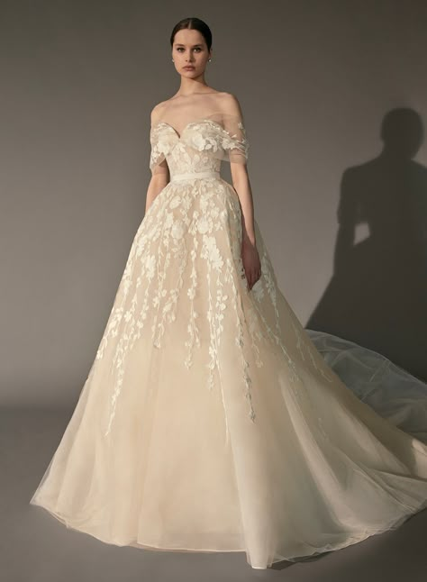 2023 Elie Saab, Organza Floral Wedding Dress, Ellie Saab Wedding Dress 2023, Elie Saab Wedding Dress 2023, Elie Saab Bridal Spring 2023, Elie Saab Bridal 2023, Ellie Saab Wedding Dresses, Ellie Saab Wedding, Elie Saab 2023