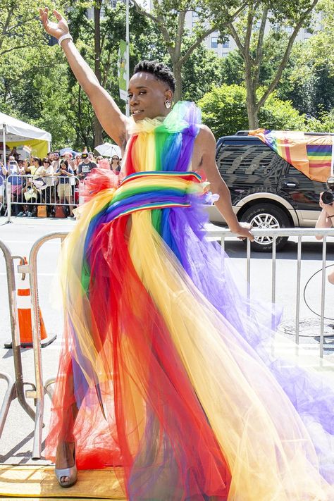 Billy Porter’s Rainbow Pride Gown Is a Wearable Flag Blowing in the Wind Nyc Pride Parade, Nyc Pride, Billy Porter, Blowing In The Wind, Lgbt Rights, Lesbian Flag, Pride Outfit, Pride Parade, Christian Siriano