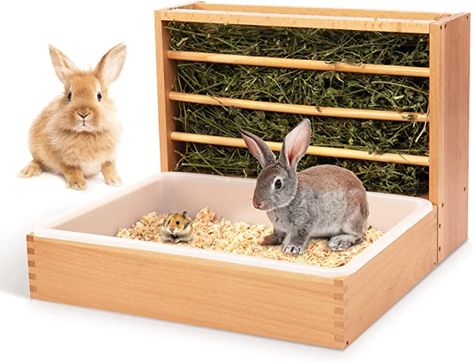 Amazon.com : 2 in 1 Large Rabbit Hay Feeder with Litter Box, Safe Wooden Bunny Feeder Manger, Hay Holder Rack Toilet for Rabbit Guinea Pig Hamster Small Animals Reduces Waste Hay : Pet Supplies Bunny Feeder, Bunny Litter Box, Rabbit Feeder, Rabbit Hay Feeder, Rabbit Habitat, Rabbit Litter, Rabbit Litter Box, Pet Feeding Station, Rabbit Hay