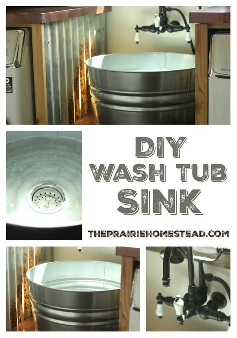 Wash Tub Sink, Galvanized Tub Sink, The Prairie Homestead, Prairie Homestead, Metal Sink, Galvanized Tub, Homesteading Diy, Laundry Room Sink, Farmhouse Laundry