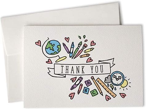 Cards For Art Teacher, Last Day Of School Teacher Card, School Thank You Cards, Diy Cards For Teachers Appreciation, Preschool Teacher Birthday Gifts, Thank U Cards For Teachers, Thank You Drawing For Teacher, Cards To Make For Your Teacher, Thank You Card For Math Teacher