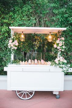 Wedding Dessert Cart, Wedding Bar Cart, Drinks Cart, Wedding In Arizona, Dessert Display Wedding, Sweet Carts, Flower Cart, Dessert Display, Flower Studio