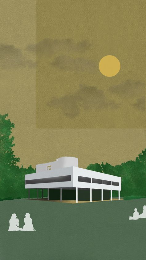 Villa Savoye Interior, Le Corbusier Villa Savoye, Villa Savoye, Illustration Architecture, Architecture Concept Diagram, Interior Illustration, Organic Architecture, Art Deco Architecture, Architecture Illustration