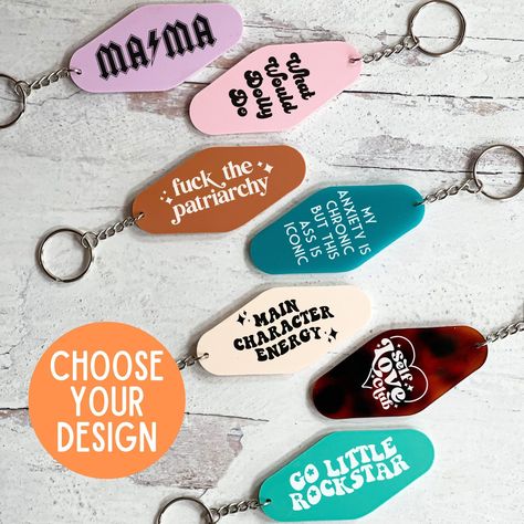 Personalize your keychain with your own text, image, or design. Perfect for gifts, parties, or everyday use. #keychains #customkeychains . #Motel_Keyring_Design #Retro_Craft_Ideas #Funny_Hotel_Keychain #Funny_Keychain_Sayings Motel Keyring Design, Retro Craft Ideas, Funny Hotel Keychain, Keychain Sayings Funny, Vintage Motel Keychain, Funny Keychain Quotes, Hotel Keychain Ideas, Hotel Keychain Design, Salon Merch