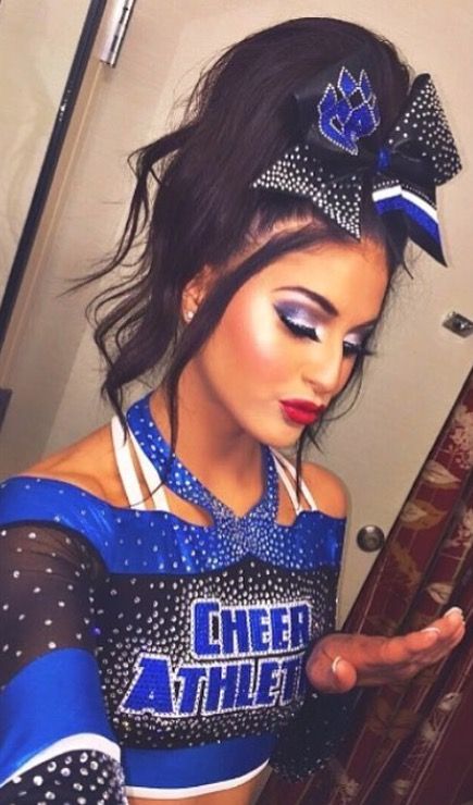 Pinterest Tyger Blaze Cheerleading Competition Hair, Cheer Makeup Competitive, Dance Competition Makeup, All Star Cheer Uniforms, Cheerleading Makeup, Competition Makeup, Cheer Makeup, Black Hair Green Eyes, Cheer Photography