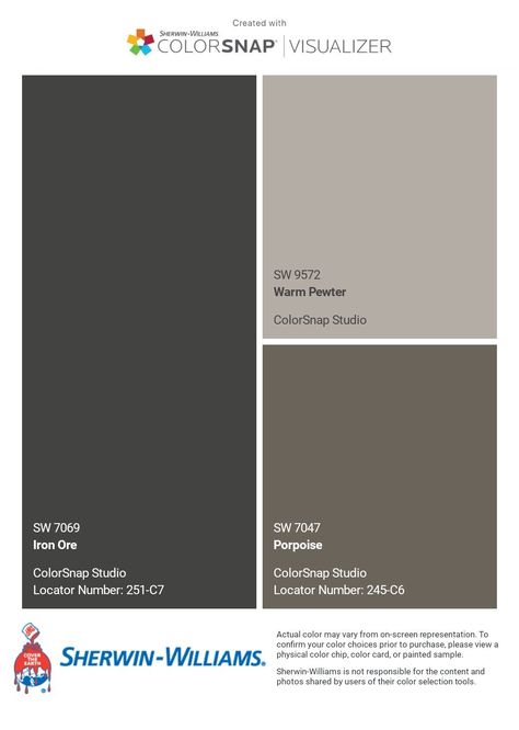 Homberg Gray Sherwin Williams Color Palettes, Outdoor Color Palette Exterior Houses, Griffin Sherwin Williams Exterior, Brown House Exteriors, Dark Taupe Exterior House Colors, Dark Taupe House Exterior, Warm Pewter Sherwin Williams, Urban Bronze Color Palette, Sherwin Williams Exterior Paint Schemes