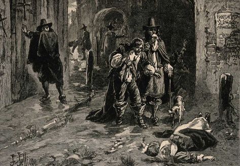 Two men discovering a dead woman in the street during the Great Plague of London, 1665. Wellcome Collection. Great Plague Of London, Black Plague, Wellcome Collection, Plague Doctor, Human History, 14th Century, Middle Ages, The Worst, Art Reproductions