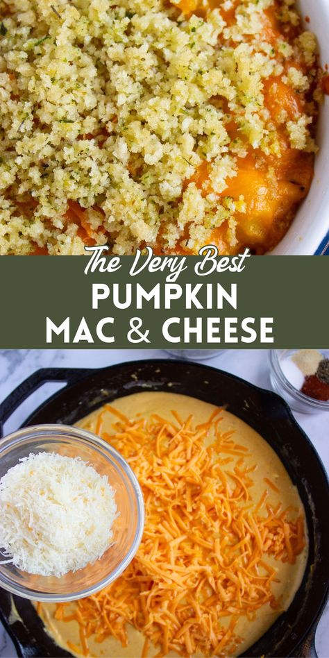 Enjoy a comforting twist on classic mac and cheese with this creamy pumpkin version.  It's an easy to make, fall dinner. Baked Pumpkin Mac And Cheese, Pumpkin Mac And Cheese Recipe, Pumpkin Macaroni And Cheese, Pumpkin Mac N Cheese, Easy Noodles, Roasted Pumpkin Recipes, Sweet Pumpkin Recipes, Fresh Pumpkin Recipes, Breakfast Casserole With Bread