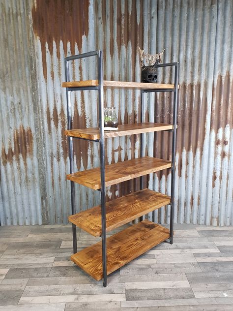 Freestanding Bookshelves, Ladder Shelving Unit, Style Shelving, Industrial Shelving Units, Solid Wood Bookcase, Free Standing Shelves, Industrial Bookcases, Steel Shelving, Furniture Wax