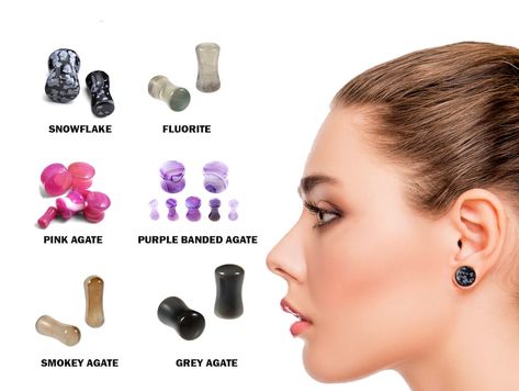 #piercings #bodypiercing #bodyjewelry  #piercingjewelry #earplugs #stoneearplugs #stretchingguage #expander #doubleflare #stoneearplugs #doubleflareearplugtunnel
 #singleflare #earplugs #singleflareearplugs #eyelet #earstretching Ear Stretchers, Plug Earrings, Grey Agate, Tunnels And Plugs, Gauged Earrings, Plugs Earrings, Gauges Plugs, Pink Agate, Purple Band