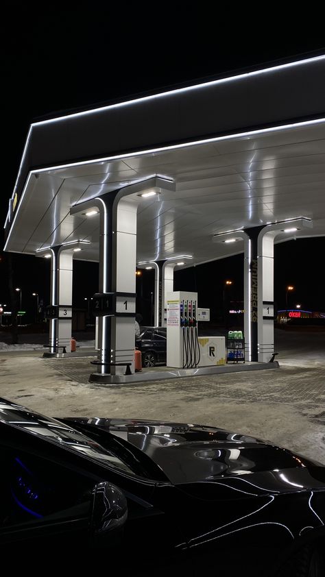 Gasoline Station Aesthetic, Aesthetic Gas Station, Fuel Station, Gas Station Design, Gas Station Aesthetic, Architecture Jobs, Garage Design Interior, Delivery Pictures, Car Station