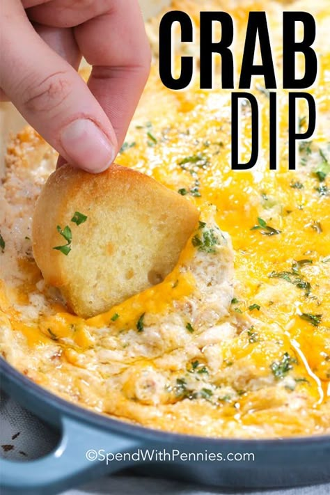 Crab dip is a simple hot baked appetizer. Made with cream cheese, sour cream, and cheddar base mixed with green onions, lump crabmeat, and seasonings. #spendwithpennies #crabdip #hotdip #appetizer #seafooddip #seafood Baked Crab Dip With Cream Cheese, Amazing Dips Recipes, Seafood Dip, Hot Crab Dip, Hot Appetizers, Spend With Pennies, Crab Dip, Seafood Appetizers, Crab Recipes