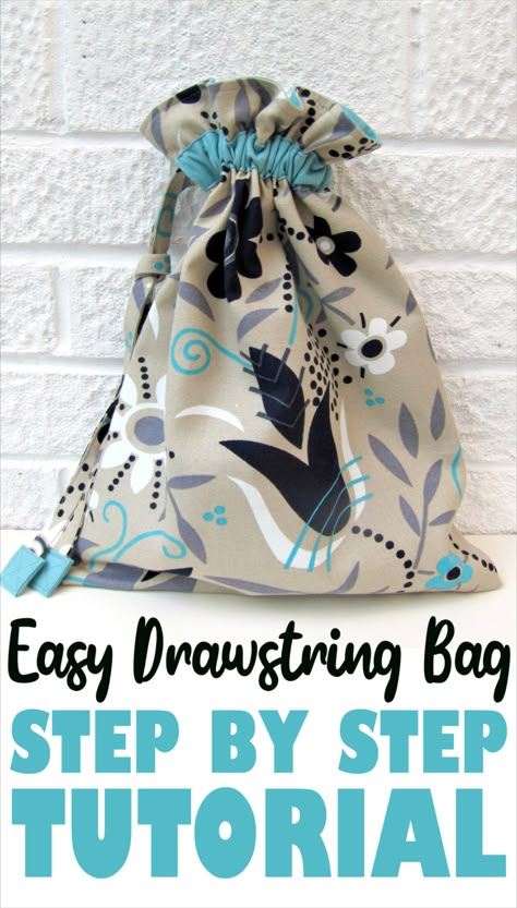 Simple Drawstring Bag Tutorial Drawstring Bag Tutorials Pattern, Lined Gift Bag Tutorial, Drawstring Project Bag Pattern, Lined Fabric Gift Bags Diy Free Pattern, Simple Drawstring Bag Pattern, Simple Drawstring Bag Diy, Draw String Bag Pattern Free, Easy Drawstring Bag Tutorial, How To Make A Drawstring Bag