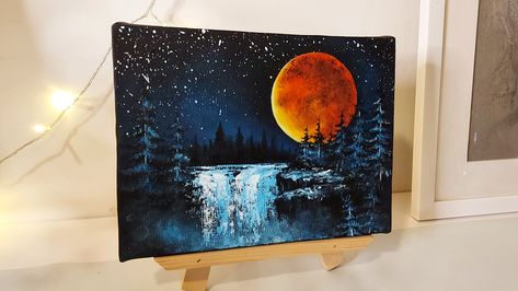 #art #painting #artist #acrylic See The Moon Light Up The Waterfall In This Amazing Acrylic Painting Tutorial!/Learn Acrylic Painting for Beginners step-by-step Amazing Waterfall, Learn Acrylic Painting, Waterfall Painting, Waterfall Paintings, Waterfall Landscape, Painting For Beginners, Landscape Paintings Acrylic, Night Scenery, Acrylic Painting For Beginners