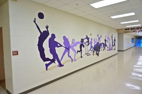 Sports Murals School, Senior Mural Ideas High Schools, High School Mural Ideas, School Hallway Ideas, School Murals Highschool, School Murals Hallways, High School Murals, University Mural, High School Mural