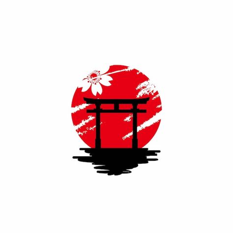 Japanese Sunset Tattoo, Japanese Torii Gate Tattoo, Tori Gate Tattoo, Torii Gate Tattoo, Sakura Logo, Japanese Logo Design, Japan Symbol, Japanese Logos, Japanese Style Art