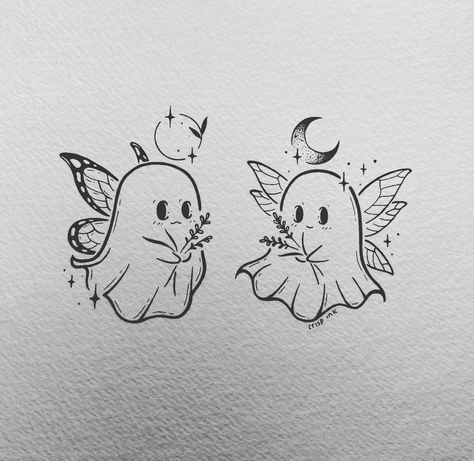 Crisp Ink, Cute Matching Tattoos, Bestie Tattoo, Ghost Tattoo, Cute Easy Doodles, Bff Tattoos, Cute Little Tattoos, Spooky Tattoos, Tatuaje A Color