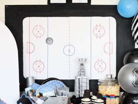 DIY Hockey Rink Backdrop | Fun365 Hockey Party, Hockey Baby, Wedding Projects, Party Planning Ideas, Classroom Inspiration, Planning Ideas, Theme Ideas, Hockey Rink, Photo Backdrop