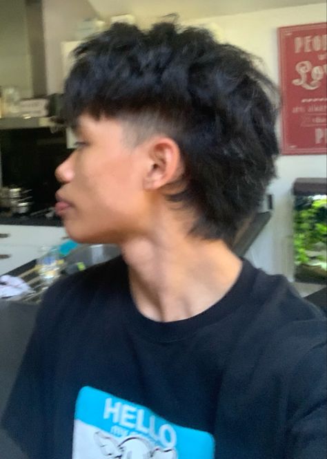 Short Asian Mullet, Asian Mullet Men, Asian Modern Mullet, Sides Shaved Hairstyles, Mallet Haircut Men, Mullet Side Part, Mullet With Fringe, Shaved Sides Men, Mullet With Highlights