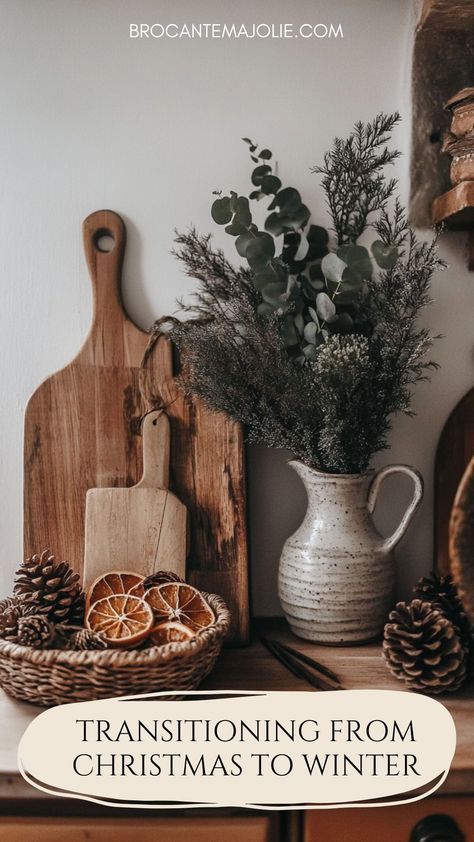 Mantle Decor With Greenery, Cozy Spring Living Room Decor, Add Warmth To Home, Rustic Farmhouse Winter Decor, Rustic Home Decor Living Room Cozy, Winter Scandinavian Decor, Decorating With Sheepskin, Cottage Winter Aesthetic, Winter Decor Thats Not Christmas