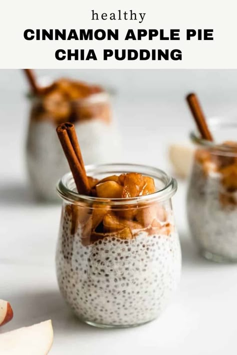 This cinnamon apple pie chia pudding tastes just like apple pie! This recipe is naturally vegan and gluten-free and a healthy option to have for dessert, a snack, or even for breakfast. The perfect apple recipe for fall #applepierecipes #chiapudding #chiapuddingrecipes #fallrecipes #applerecipes Chia Seed Pudding Healthy, Paleo Apple Pie, Aip Baking, Chia Pudding Recipes Healthy, Chia Puddings, Overnight Chia Pudding, Gluten Free Apple Pie, بذور الشيا, Chia Breakfast