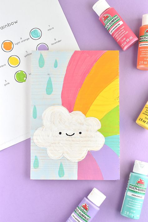 Cute Easy Paintings, Kids Canvas Art, Cardboard Painting, Number Art, Handmade Charlotte, Simple Painting, Rainbow Painting, Small Canvas Paintings, Simple Canvas Paintings