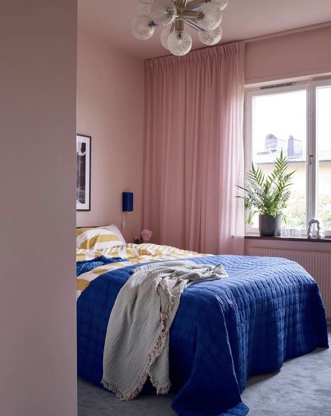 Blue Pink Bedroom, Color For Home, Rainbow Curtains, White Wall Bedroom, Whimsical Bedroom, Downtown Apartment, Pink Bedrooms, Danish Pastel, Sleep Tight