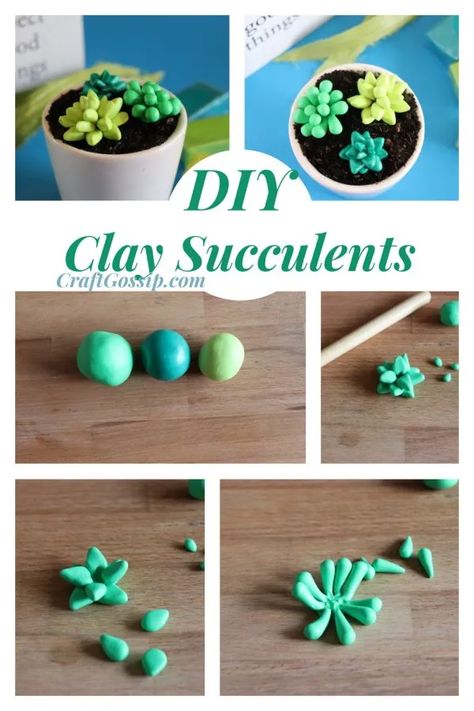 DIY Clay Succulents — CraftBits.com Polymer Clay Succulent Tutorial, Polymer Succulents, Polymer Clay Step By Step, Clay Succulents, Hanging Craft Ideas, Clay Inspo, Diy Earrings Polymer Clay, Hanging Craft, Fake Succulents