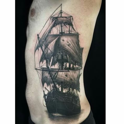 Ghost ship by Ryan Flaherty Tattoo Sea Tattoo Sleeve, Pirate Ship Tattoos, Nautical Tattoo Sleeve, Pirate Ship Tattoo, Skull Rose Tattoos, Pirate Tattoo, Sea Tattoo, Nautical Tattoo, Sketch Tattoo Design