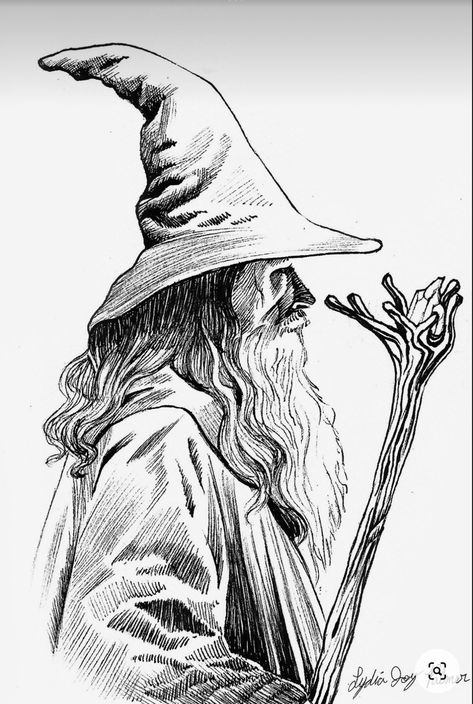 Lotr Drawings Easy, Gandalf Tattoo, Wizard Drawings, Wooden Gnomes, Old Wizard, Wizard Tattoo, Lord Of The Rings Tattoo, Middle Earth Art, Tolkien Art