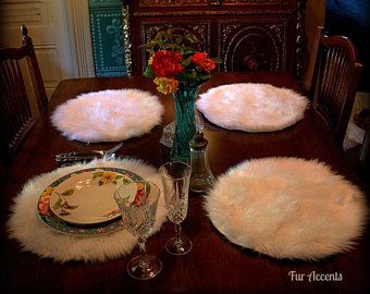 4  Plush Faux Fur Placemats Luxury Fur Soft Shaggy Sheepskin Place Mat Table Top Wedding Decor Designer Accessories Fur Accents USA Designer Accessories, Christmas Table, Placemats, Wedding Decor, Faux Fur, Table Top, Christmas