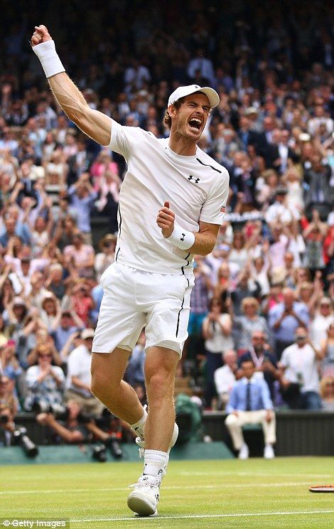 Andy Murray celebrates wildly around Centre Court Men’s Tennis Wear, Scottish Celebrities, Athleisure Short Sleeve Tennis T-shirt, Sporty Short Sleeve Tennis T-shirt, Casual Moisture-wicking Tennis T-shirt, Andy Murray Wimbledon, Tennis Pictures, Fever Pitch, Sporting Legends