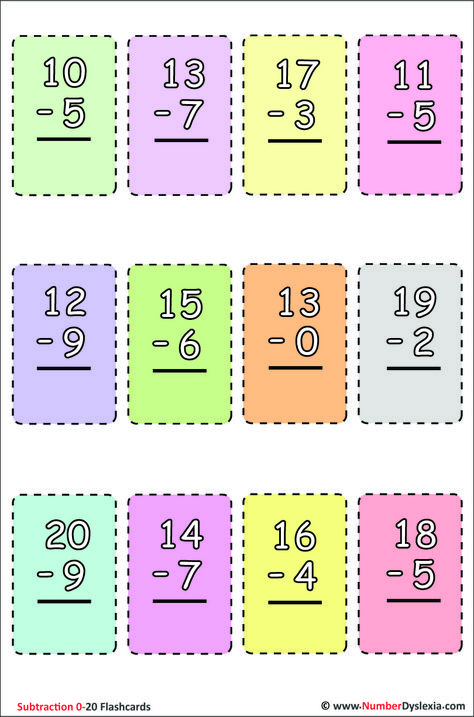 Printable Subtraction Flashcards 0-20 with Free PDF - Number Dyslexia Flashcard Template, Flash Card Template, Addition Flashcards, Math Flash Cards, Free Math Resources, Math Subtraction, Cursive Writing Worksheets, Subtraction Activities, Addition And Subtraction Worksheets