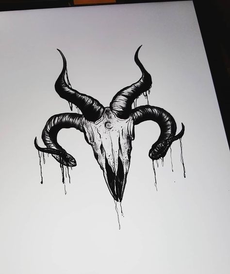 Dark Tattoo Inspiration, Gothic Ram Skull Tattoo, Baphomet Skull Tattoo, Satanic Skull Tattoo, Demonic Goat Tattoo, Grey Wash Tattoo Design, Dark Minimal Tattoo, Minimal Dark Tattoo, Goat Head Tattoo Satanic