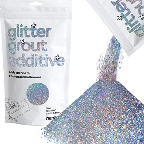 Hemway Glitter Grout Additive add Sparkle to Mosaic Tiles, Bathrooms, Wet Rooms, Kitchens, Tiled Based Rooms and Cement Based Grouts 100g / 3.5oz - Silver Holographic Glitter Grout Backsplash, Sparkly Grout, Glitter Bathroom, Glitter Paint Additive, Glitter Tiles, Glitter Grout, Mosaic Bathroom Tile, How To Varnish Wood, Tiles Bathroom