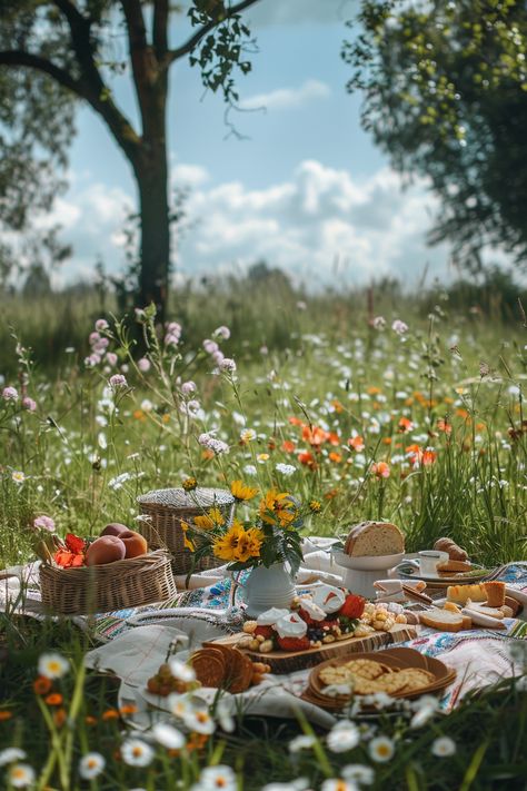 European Picnic Aesthetic, Picnic In Garden, Picnic Aesthetic Spring, Fantasy Picnic Aesthetic, Flower Garden Picnic, Picnic Wedding Aesthetic, Blissful Aesthetic, Simple Outdoor Party, Orchard Picnic