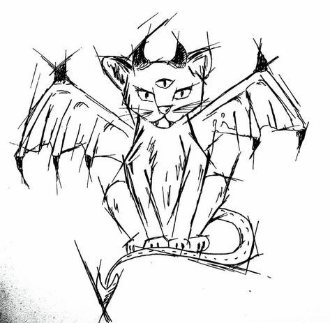 Satanic Cat Tattoo, Satanic Drawings Sketches, Satanic Doodles, Bad Cat Drawing, Satanism Drawing, Satanistic Drawing, Demon Cat Drawing, Satanic Drawings Easy, Evil Cat Drawing