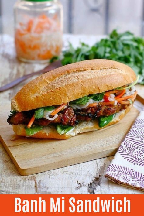 Lemongrass Pork, Banh Mi Recipe, Vietnamese Sandwich, Banh Mi Sandwich, Vietnamese Cuisine, Banh Mi, Delicious Sandwiches, Chapati, Grilled Pork